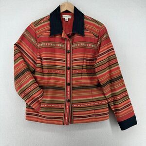 COLDWATER CREEK Jacket M Tweed Button Up Southwestern Striped Cotton Orange